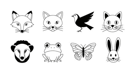 Fototapeta premium Charming set of simple line art animal icons for design