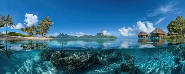 Infinity pool overlooking the tropical island of Bora Bora