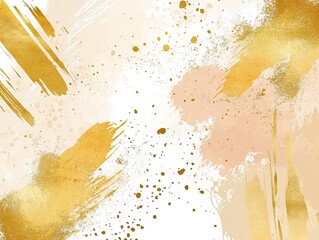 Light gold background with small and delicate golden ink splashes, flat style, subtle texture