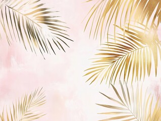 Light pink background with golden palm leaves, a simple vector illustration 