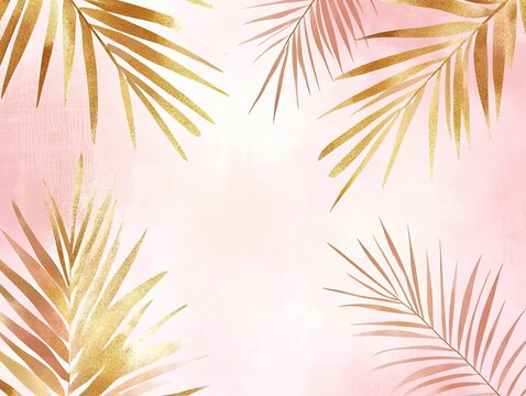 Light pink background with golden palm leaves