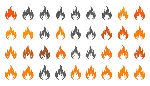 Collection of stylized fire icons in varying shades