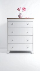 Fototapeta premium White dresser with pink flowers