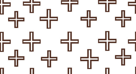 Seamless pattern of brown plus-shaped symbols outlined on white background, spaced evenly