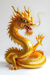 Obraz premium “Golden Chinese Dragon Illustration – Mythical Oriental Creature Isolated on White Background”