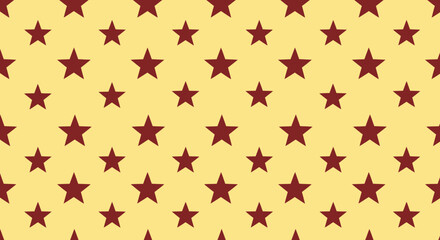 Starry repeat maroon stars arranged on a pale yellow background