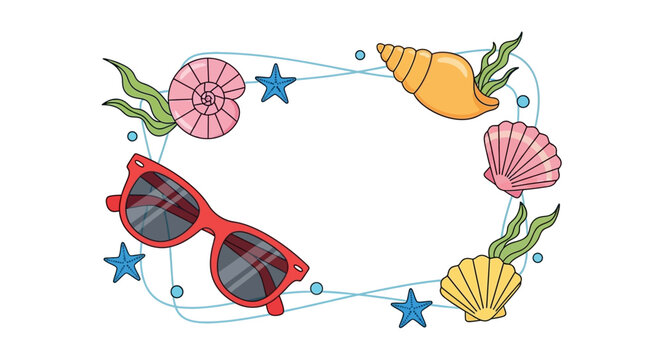 colorful seashells create a vibrant summer beach theme border