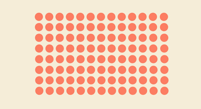 Peach dots neatly arranged in rows and columns on a beige background