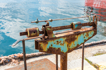 Rusty mechanical beam weighing scales. Industrial scales
