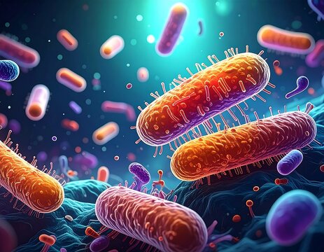 Colorful microscopic bacteria - Powered by Adobe