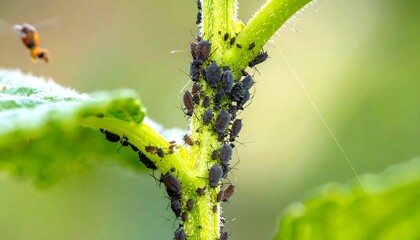 Close-up of aphids on plant stem