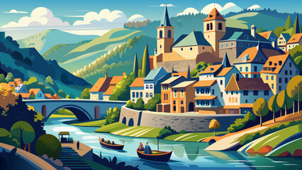 Fototapeta premium A very beautiful Estaing, beautiful touristic village in Aveyron-France