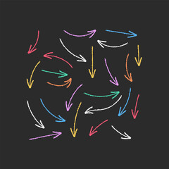 Hand drawn chalk texture arrows, Brush hand drawn arrow direction sketch, chalk doodle set