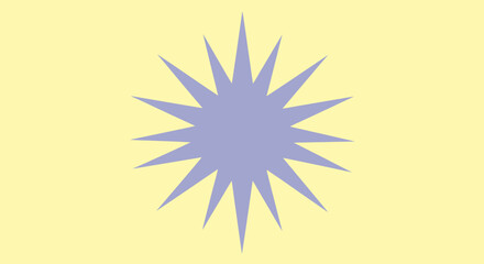Spiky violet starburst on pastel yellow background, centered, simple, and flat design