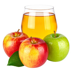 Refreshing Apple Juice in Glass with Whole and Sliced Red Apples on White Background