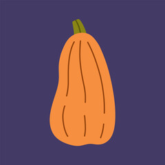 Cute pumpkin isolated on a purple background. Vector hand-drawn flat illustration. Perfect for decorations, menu, logo, Halloween designs