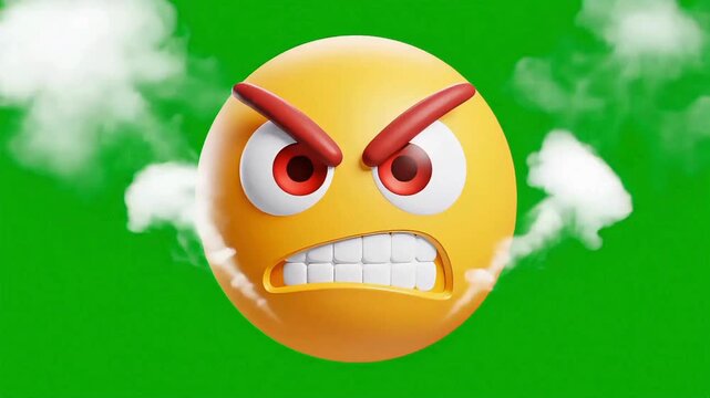 Angry face emoji with a green background, steam coming out from its head transparent background