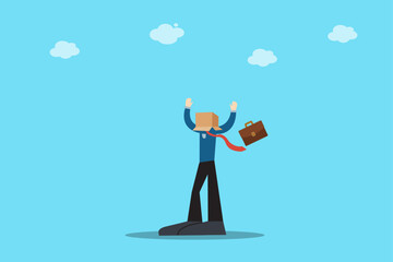 Confused Businessman with Cardboard Box on Head – Uncertainty and Wrong Decision Concept