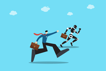 Businessman Competing with Robot – Artificial Intelligence, Automation, and Future Job Competition Concept