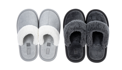 Light Gray Slippers with Fuzzy Lining and Cozy Variation, isolated on transparent background