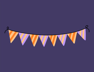 Cute Halloween bunting isolated on a purple background. Vector hand-drawn illustration in flat style. Perfect for cards, holiday designs, decorations.