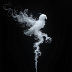 Fototapeta premium White bird made of smoke rising against a dark background 