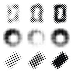 halftone design element rectangle, dot patterns set, magazine retro style simple isolated vector