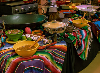 Mexican food buffet table setting