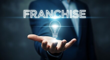 Franchise opportunity glowing light bulb held out offering business expansion idea symbolism
