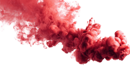 Red smoke bomb exploding and swirling in the air, isolated on transparent background