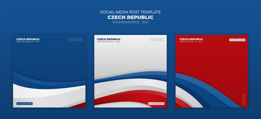 Set of carousel post template, with realistic blue, white, and red 3D objects, suitable for Czech Republic Independence Day