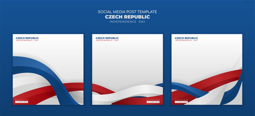 Set of carousel post, with realistic blue, white, and red 3D objects, suitable for Czech Republic Independence Day