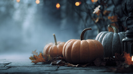 Spooky Halloween Background with Pumpkins and Full Moon