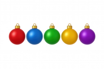 Colorful christmas baubles lining up, festive holiday decorations on transparent background for seasonal greetings