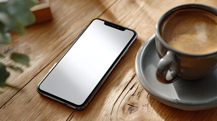 phone cup of coffee on the table