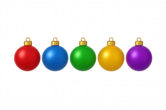 Colorful christmas baubles lining up, festive holiday decorations on transparent background for seasonal greetings