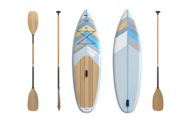 Stylish Stand-Up Paddleboard and Paddle Set with Modern Geometric Design for Water Sports Enthusiasts
