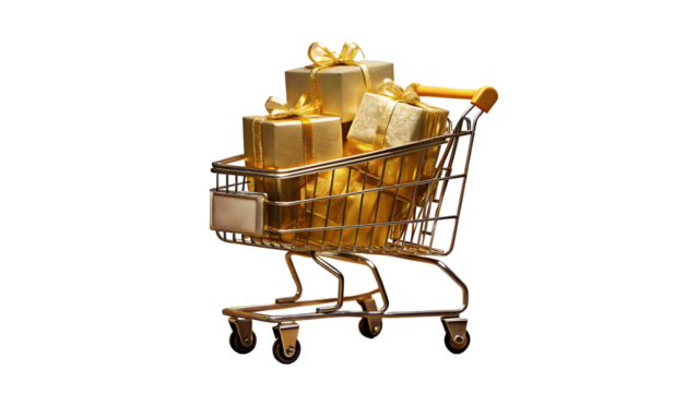 shopping cart with gold coins