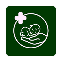 Healthcare symbol with baby in hands and plus sign