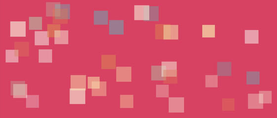 Scattered translucent rectangles in pastel shades on a pink background abstract squares