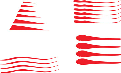 Obraz premium Set of four red abstract speed lines isolated on white background for your design