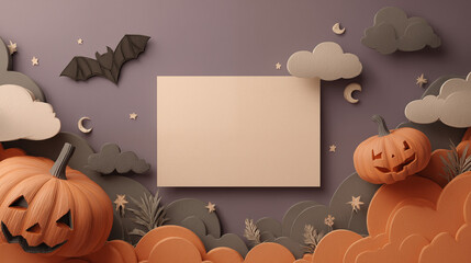 Spooky Halloween Background with Pumpkins and Full Moon