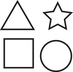 Four basic geometric shapes, triangle, square, circle, and star isolated on white background