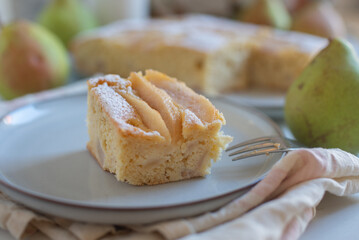 Pear pie on a white plate 