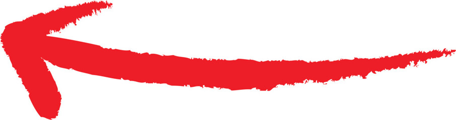 Hand drawn red arrow pointing left isolated on white background for direction or navigation
