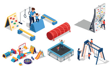 Obraz premium Isometric Illustration of Colorful Playground Equipment for Outdoor Activity Fun Place