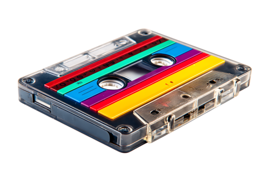 Colorful Retro Cassette Tape Capturing Vintage Audio and Nostalgic Musical Memories