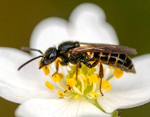 Close-up of bee on a white flower (1)