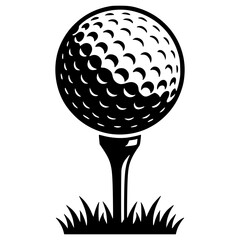 Golf Ball on Tee in Grass Silhouette, golf, ball, tee, sport, silhouette