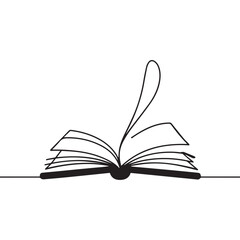 Continuous Line Drawing of Open Book with Fluttering Pages Vector